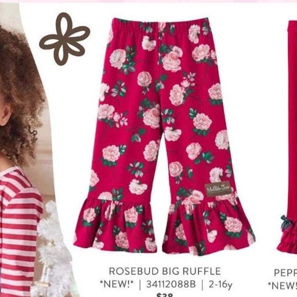 Matilda Jane Rosebud Big Ruffle Leggings Girls 6 Red Floral Flare Leg Pants - Picture 1 of 9